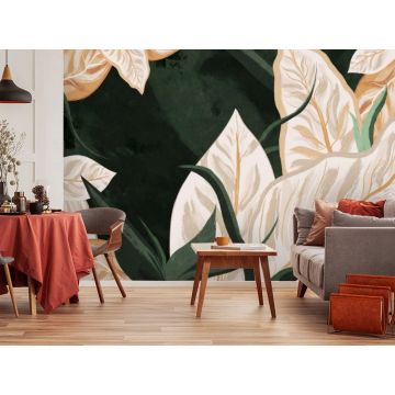 Обои виниловые на флизелине Design Studio 3D (Дизайн Студио 3Д) Avangard Яркие крупные листья Песок (AVG-012)