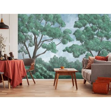 Обои виниловые на флизелине Design Studio 3D (Дизайн Студио 3Д) Picturesque Деревья в нежно зеленых тонах Бесшовная Фреска Гранд (PRS-003)