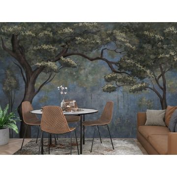 Обои виниловые на флизелине Design Studio 3D (Дизайн Студио 3Д) Picturesque Молодые деревья в темных тонах Акварель (PRS-005)