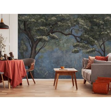 Обои виниловые на флизелине Design Studio 3D (Дизайн Студио 3Д) Picturesque Молодые деревья в темных тонах Акварель (PRS-005)