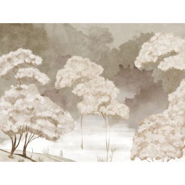 Обои виниловые на флизелине Design Studio 3D (Дизайн Студио 3Д) Picturesque Деревья в утреннем тумане в бежевых тонах Канвас (PRS-008)