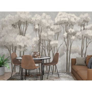 Обои виниловые на флизелине Design Studio 3D (Дизайн Студио 3Д) Picturesque Густые верхушки деревьев в светлых тонах Песок (PRS-010)