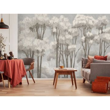 Обои виниловые на флизелине Design Studio 3D (Дизайн Студио 3Д) Picturesque Густые верхушки деревьев в светлых тонах Песок (PRS-010)