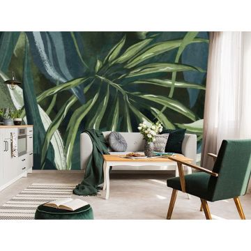 Обои виниловые на флизелине Design Studio 3D (Дизайн Студио 3Д) Avangard Композиция из тропических листьев Песок (AVG-013)