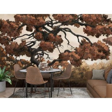 Обои виниловые на флизелине Design Studio 3D (Дизайн Студио 3Д) Picturesque Большое ветвистое дерево в оранжевом цвете Бесшовная Фреска Classic (PRS-014)