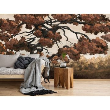 Обои виниловые на флизелине Design Studio 3D (Дизайн Студио 3Д) Picturesque Большое ветвистое дерево в оранжевом цвете Бесшовная Фреска Classic (PRS-014)