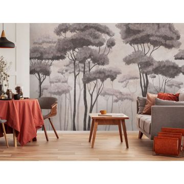 Обои виниловые на флизелине Design Studio 3D (Дизайн Студио 3Д) Picturesque Высокие деревья в бежевых тонах Бесшовная Фреска Classic (PRS-015)