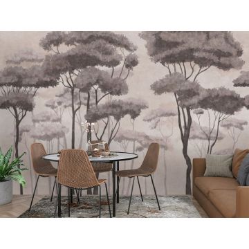 Обои виниловые на флизелине Design Studio 3D (Дизайн Студио 3Д) Picturesque Высокие деревья в бежевых тонах Бесшовная Фреска Ultra (PRS-015)