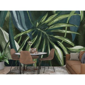 Обои виниловые на флизелине Design Studio 3D (Дизайн Студио 3Д) Avangard Композиция из тропических листьев Бесшовная Фреска Гранд (AVG-013)