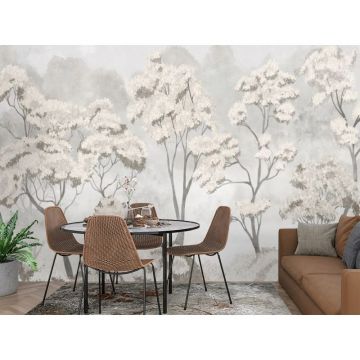 Обои виниловые на флизелине Design Studio 3D (Дизайн Студио 3Д) Picturesque Небольшие деревья в бежевых тонах Акварель (PRS-017)