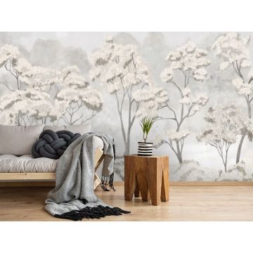 Обои виниловые на флизелине Design Studio 3D (Дизайн Студио 3Д) Picturesque Небольшие деревья в бежевых тонах Акварель (PRS-017)