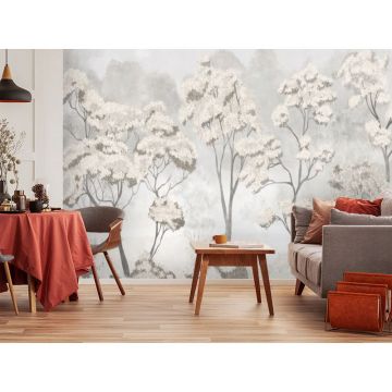 Обои виниловые на флизелине Design Studio 3D (Дизайн Студио 3Д) Picturesque Небольшие деревья в бежевых тонах Бесшовная Фреска Ultra (PRS-017)