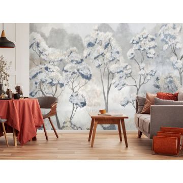 Обои виниловые на флизелине Design Studio 3D (Дизайн Студио 3Д) Picturesque Небольшие деревья в голубых тонах Бесшовная Фреска Ultra (PRS-018)