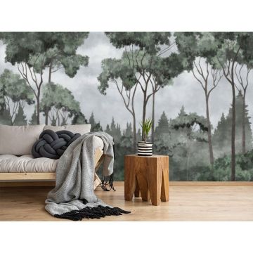 Обои виниловые на флизелине Design Studio 3D (Дизайн Студио 3Д) Picturesque Смешанный лес в зеленых тонах Песок (PRS-019)