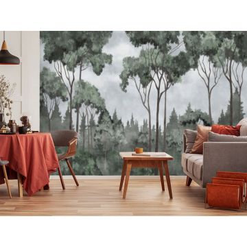 Обои виниловые на флизелине Design Studio 3D (Дизайн Студио 3Д) Picturesque Смешанный лес в зеленых тонах Акварель (PRS-019)