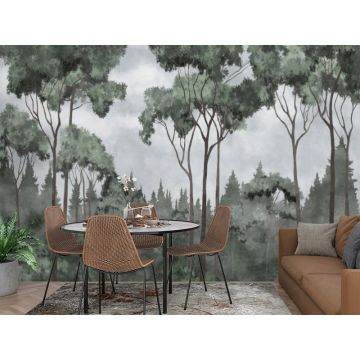 Обои виниловые на флизелине Design Studio 3D (Дизайн Студио 3Д) Picturesque Смешанный лес в зеленых тонах Бесшовная Фреска Classic (PRS-019)