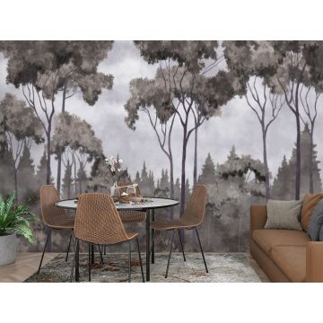 Обои виниловые на флизелине Design Studio 3D (Дизайн Студио 3Д) Picturesque Смешенный лес в темных тонах Бесшовная Фреска Гранд (PRS-020)