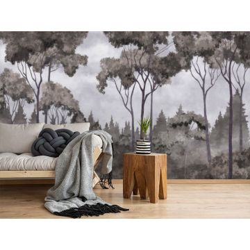 Обои виниловые на флизелине Design Studio 3D (Дизайн Студио 3Д) Picturesque Смешенный лес в темных тонах Бесшовная Фреска Гранд (PRS-020)