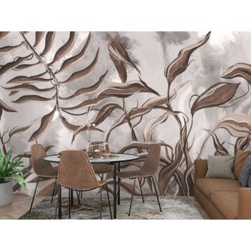 Обои виниловые на флизелине Design Studio 3D (Дизайн Студио 3Д) Avangard Переплетающиеся ветви в теплых тонах Песок (AVG-002)