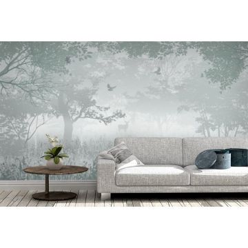 Обои виниловые на флизелине Design Studio 3D (Дизайн Студио 3Д) Vintage Лиственый лес с оленем в зеленом Песок (VG-012)