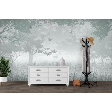 Обои виниловые на флизелине Design Studio 3D (Дизайн Студио 3Д) Vintage Лиственый лес с оленем в зеленом Песок (VG-012)