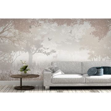 Обои виниловые на флизелине Design Studio 3D (Дизайн Студио 3Д) Vintage Лиственый лес с оленем в бежевом Канвас (VG-013)