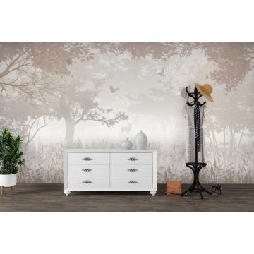 Обои виниловые на флизелине Design Studio 3D (Дизайн Студио 3Д) Vintage Лиственый лес с оленем в бежевом Канвас (VG-013)