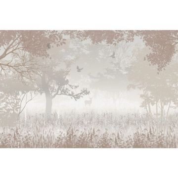 Обои виниловые на флизелине Design Studio 3D (Дизайн Студио 3Д) Vintage Лиственый лес с оленем в бежевом Акварель (VG-013)