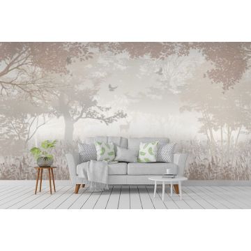 Обои виниловые на флизелине Design Studio 3D (Дизайн Студио 3Д) Vintage Лиственый лес с оленем в бежевом Акварель (VG-013)