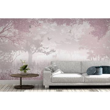 Обои виниловые на флизелине Design Studio 3D (Дизайн Студио 3Д) Vintage Лиственый лес с оленем в розовом Песок (VG-014)