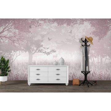 Обои виниловые на флизелине Design Studio 3D (Дизайн Студио 3Д) Vintage Лиственый лес с оленем в розовом Песок (VG-014)