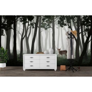 Обои виниловые на флизелине Design Studio 3D (Дизайн Студио 3Д) Vintage Олени в темном лесу Акварель (VG-015)