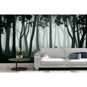 Обои виниловые на флизелине Design Studio 3D (Дизайн Студио 3Д) Vintage Олени в темном лесу на зеленом Канвас (VG-016)