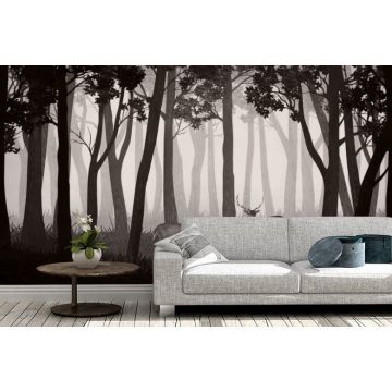 Обои виниловые на флизелине Design Studio 3D (Дизайн Студио 3Д) Vintage Олени в темном лесу на бежевом Канвас (VG-017)