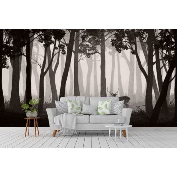 Обои виниловые на флизелине Design Studio 3D (Дизайн Студио 3Д) Vintage Олени в темном лесу на бежевом Бесшовная Фреска Ultra (VG-017)