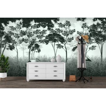 Обои виниловые на флизелине Design Studio 3D (Дизайн Студио 3Д) Vintage Аисты на поляне в зеленом Бесшовная Фреска Гранд (VG-018)