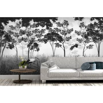 Обои виниловые на флизелине Design Studio 3D (Дизайн Студио 3Д) Vintage Аисты на поляне в сером Песок (VG-020)