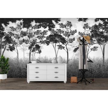 Обои виниловые на флизелине Design Studio 3D (Дизайн Студио 3Д) Vintage Аисты на поляне в сером Канвас (VG-020)