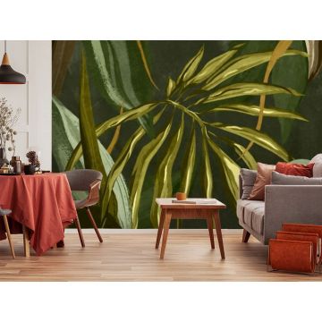 Обои виниловые на флизелине Design Studio 3D (Дизайн Студио 3Д) Avangard Композиция из тропических листьев в теплых тонах Канвас (AVG-015)