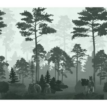 Обои виниловые на флизелине Design Studio 3D (Дизайн Студио 3Д) Vintage Медведи в сосновом лесу в зеленом Акварель (VG-021)
