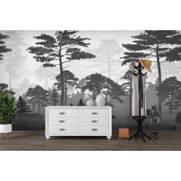 Обои виниловые на флизелине Design Studio 3D (Дизайн Студио 3Д) Vintage Медведи в сосновом лесу в сером Бесшовная Фреска Гранд (VG-023)