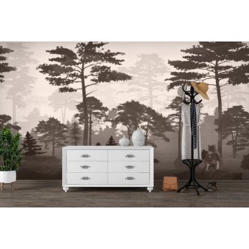 Обои виниловые на флизелине Design Studio 3D (Дизайн Студио 3Д) Vintage Медведи в сосновом лесу в бежевом Бесшовная Фреска Гранд (VG-022)