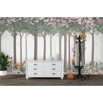 Обои виниловые на флизелине Design Studio 3D (Дизайн Студио 3Д) Vintage Животные в цветочном лесу Канвас (VG-028)