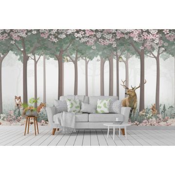 Обои виниловые на флизелине Design Studio 3D (Дизайн Студио 3Д) Vintage Животные в цветочном лесу Акварель (VG-028)