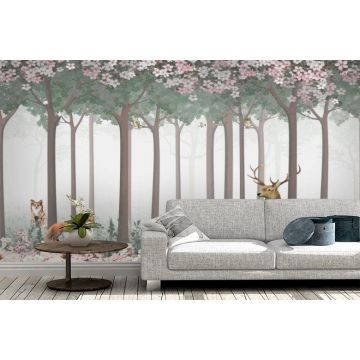 Обои виниловые на флизелине Design Studio 3D (Дизайн Студио 3Д) Vintage Животные в цветочном лесу Бесшовная Фреска Ultra (VG-028)
