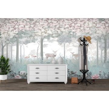 Обои виниловые на флизелине Design Studio 3D (Дизайн Студио 3Д) Vintage Олени в цветочном лесу Канвас (VG-027)
