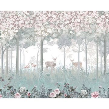 Обои виниловые на флизелине Design Studio 3D (Дизайн Студио 3Д) Vintage Олени в цветочном лесу Бесшовная Фреска Гранд (VG-027)