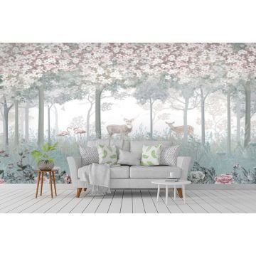 Обои виниловые на флизелине Design Studio 3D (Дизайн Студио 3Д) Vintage Олени в цветочном лесу Бесшовная Фреска Гранд (VG-027)