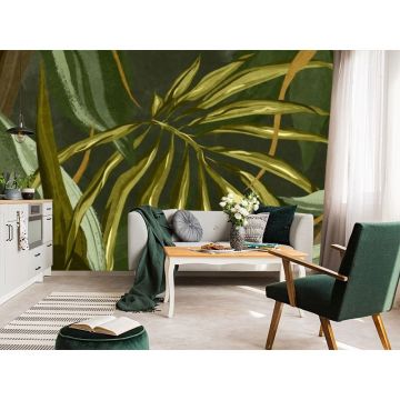 Обои виниловые на флизелине Design Studio 3D (Дизайн Студио 3Д) Avangard Композиция из тропических листьев в теплых тонах Бесшовная Фреска Classic (AVG-015)