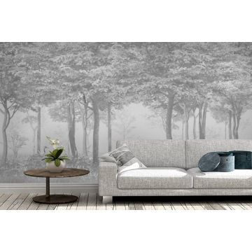 Обои виниловые на флизелине Design Studio 3D (Дизайн Студио 3Д) Vintage Журавли в густом лесу на сером Песок (VG-024)